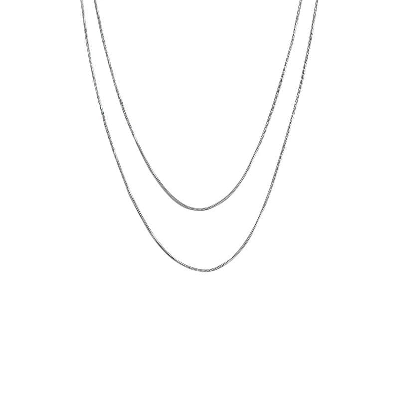 Double Layer Lines Necklace In Gold Featuring Titanium Steel Snake Chain For Unisex