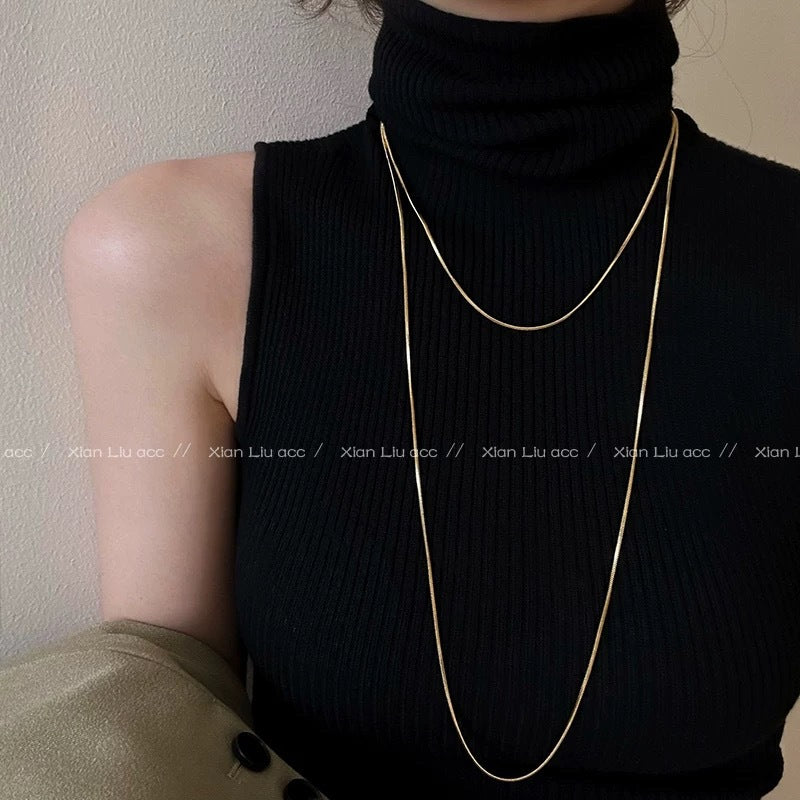 Double Layer Lines Necklace In Gold Featuring Titanium Steel Snake Chain For Unisex