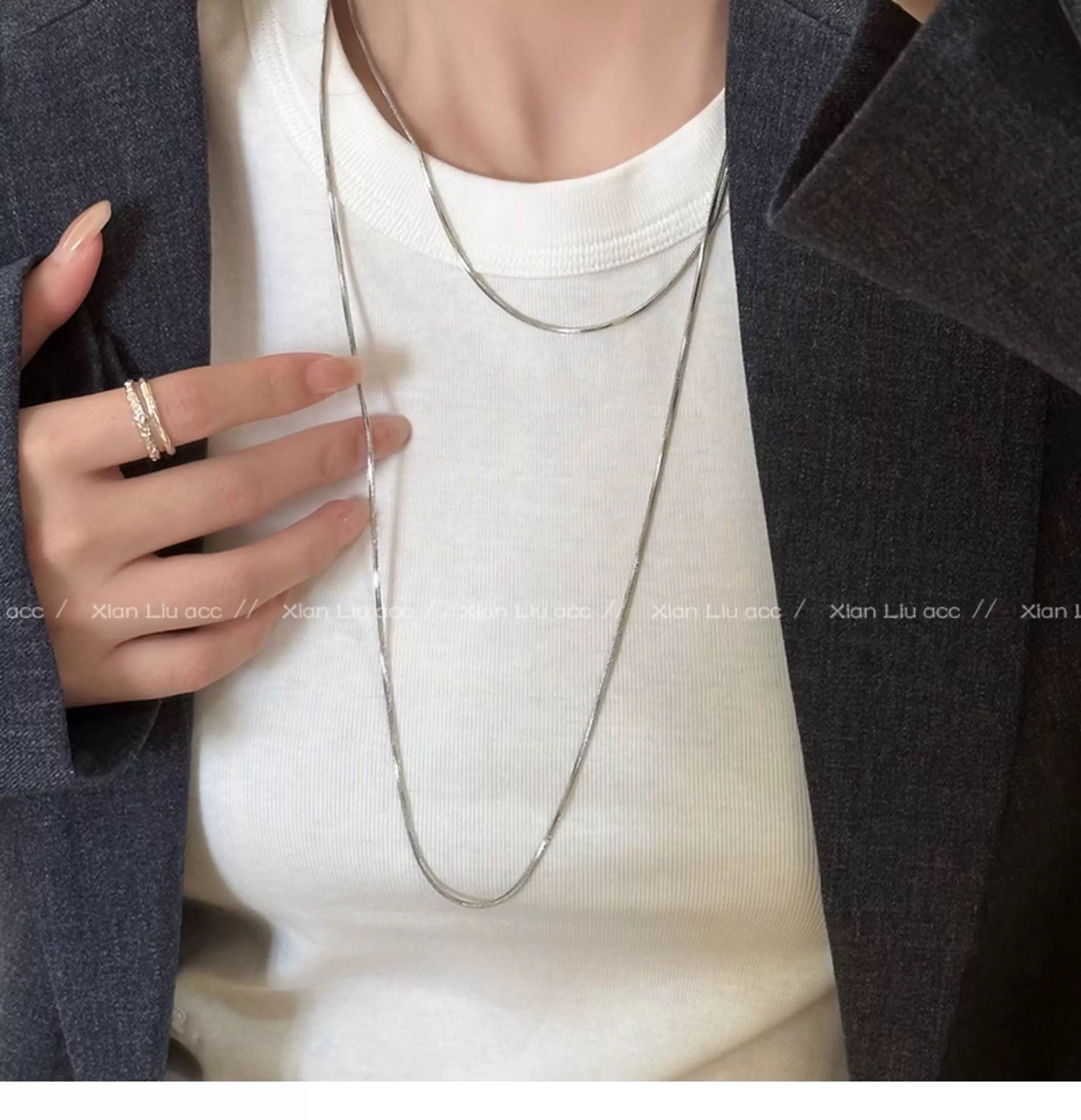 Double Layer Lines Necklace In Gold Featuring Titanium Steel Snake Chain For Unisex