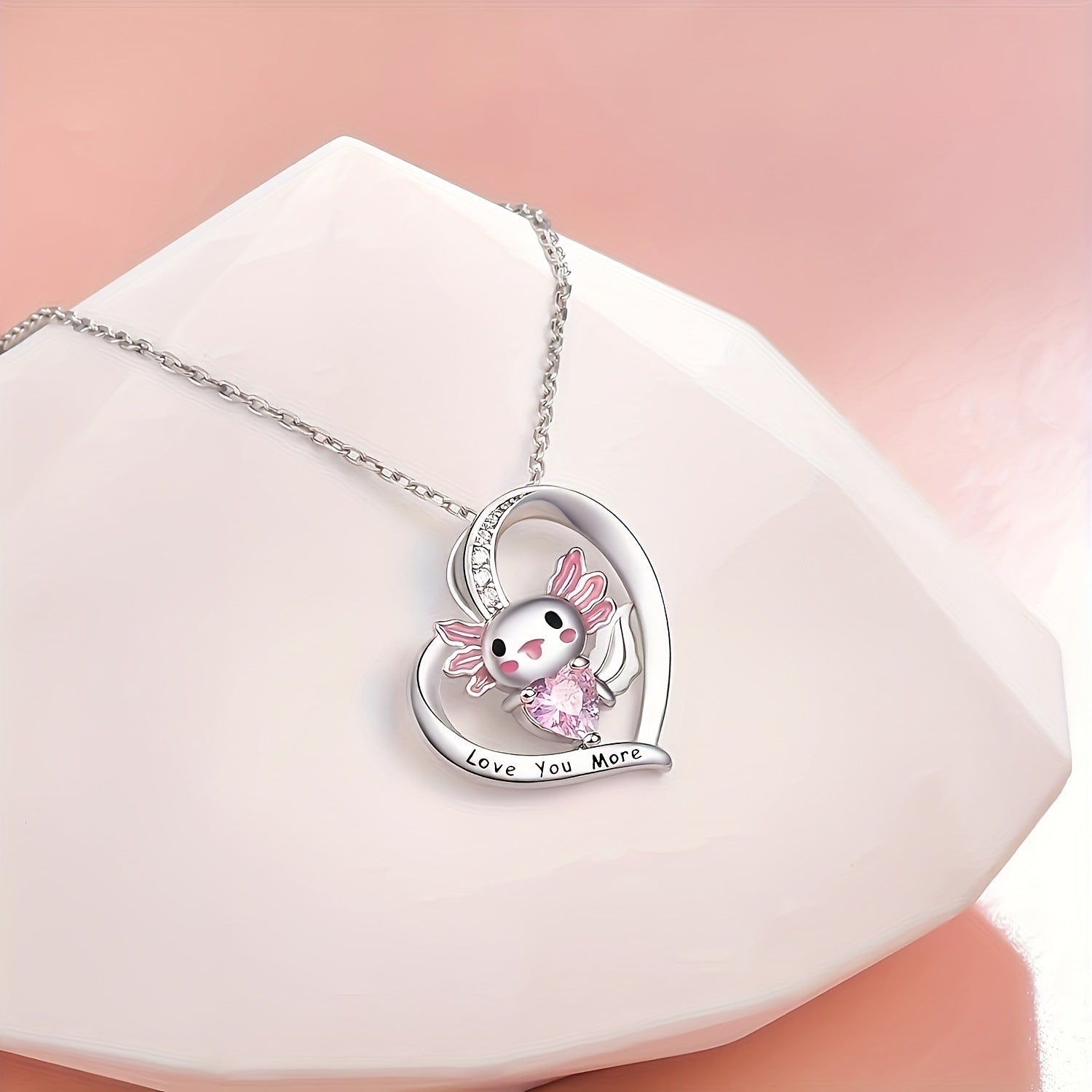 Cute Heart Shape Necklace For Unisex Featuring Alloy Pendant Material And Sparkling Rhinestones Inlay