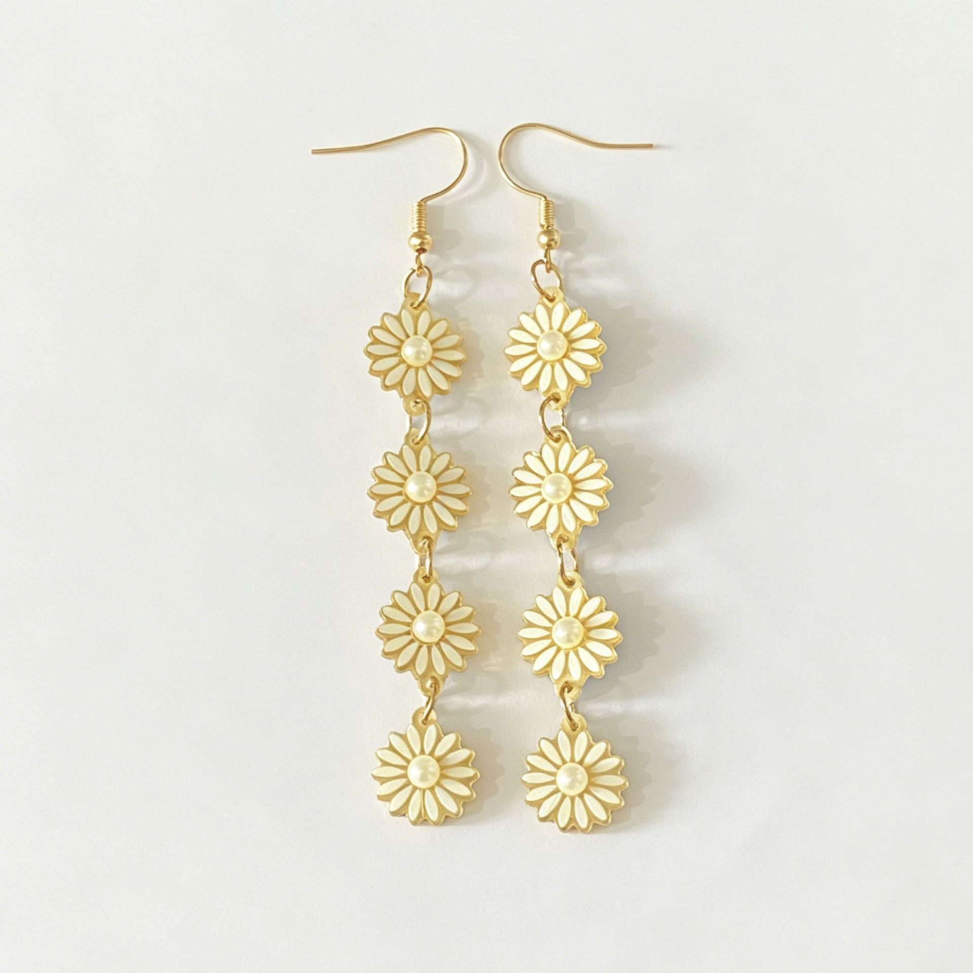 Bohemian Daisy Earrings For Women In White Acrylic With Iron Ear Pins