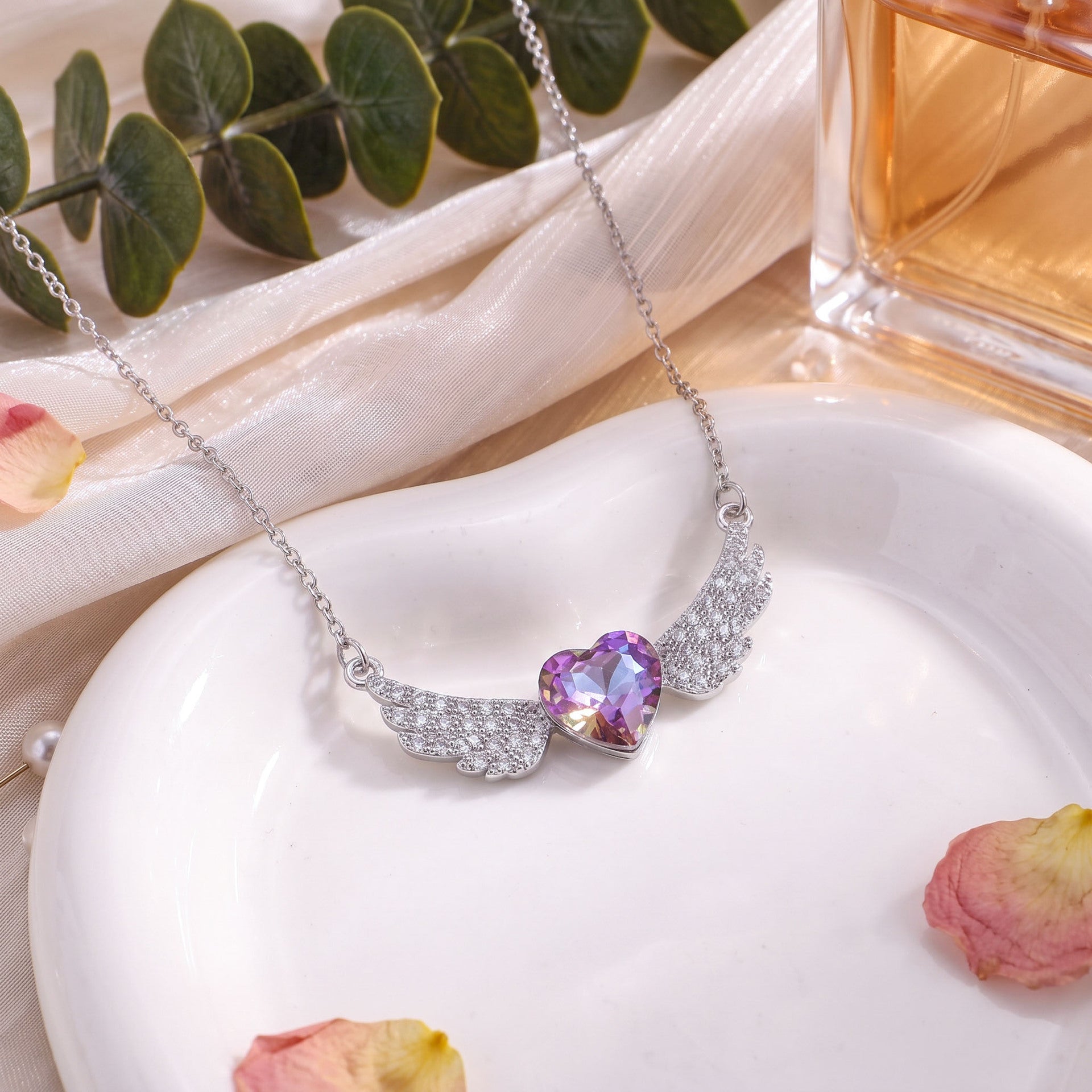 Sweet Heart Shape Necklace For Unisex Featuring Waterproof Non Tarnish Real Gold Plated With Zircon Inlay And Cable Chain