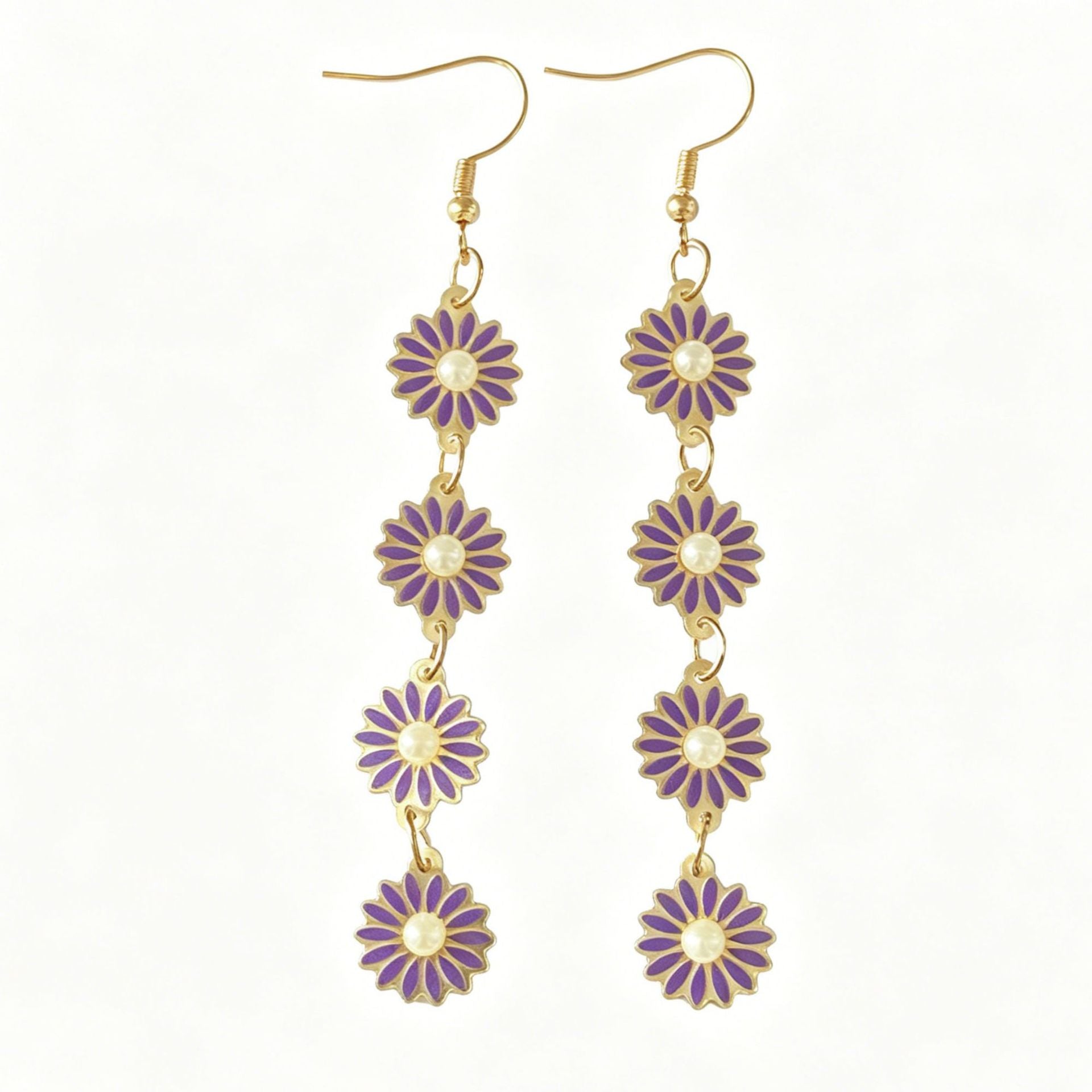 Bohemian Daisy Earrings For Women In White Acrylic With Iron Ear Pins