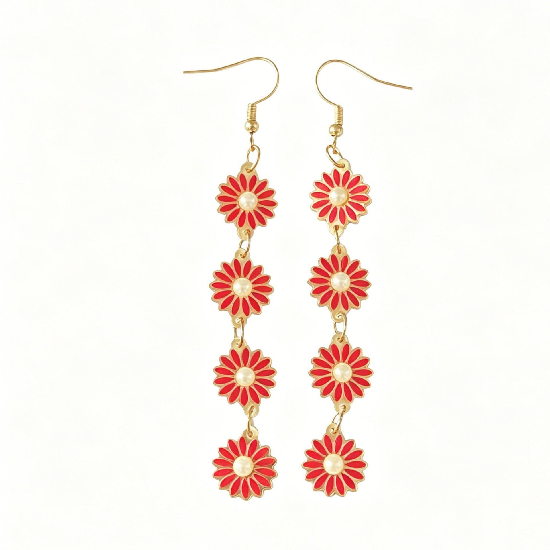 Bohemian Daisy Earrings For Women In White Acrylic With Iron Ear Pins