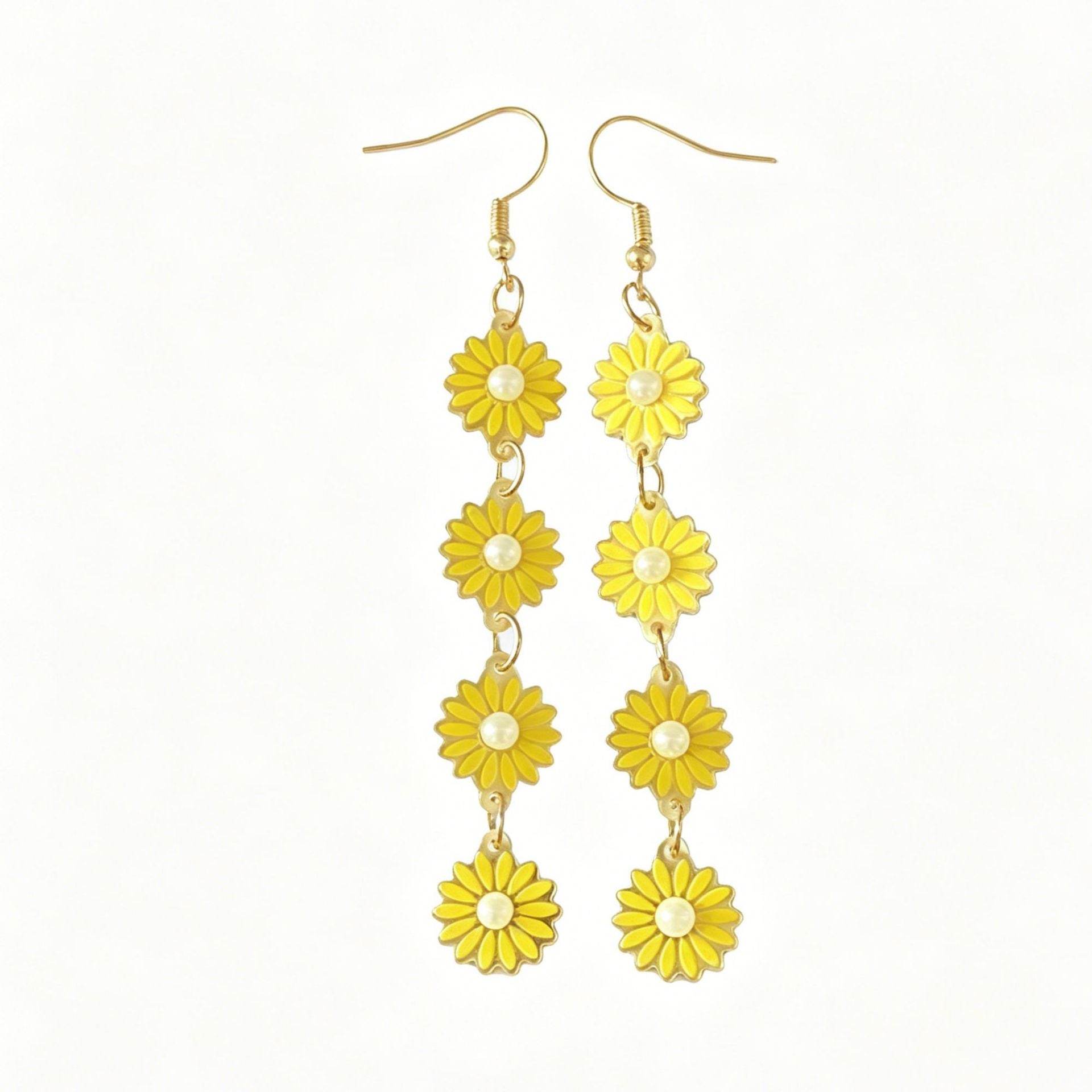 Bohemian Daisy Earrings For Women In White Acrylic With Iron Ear Pins