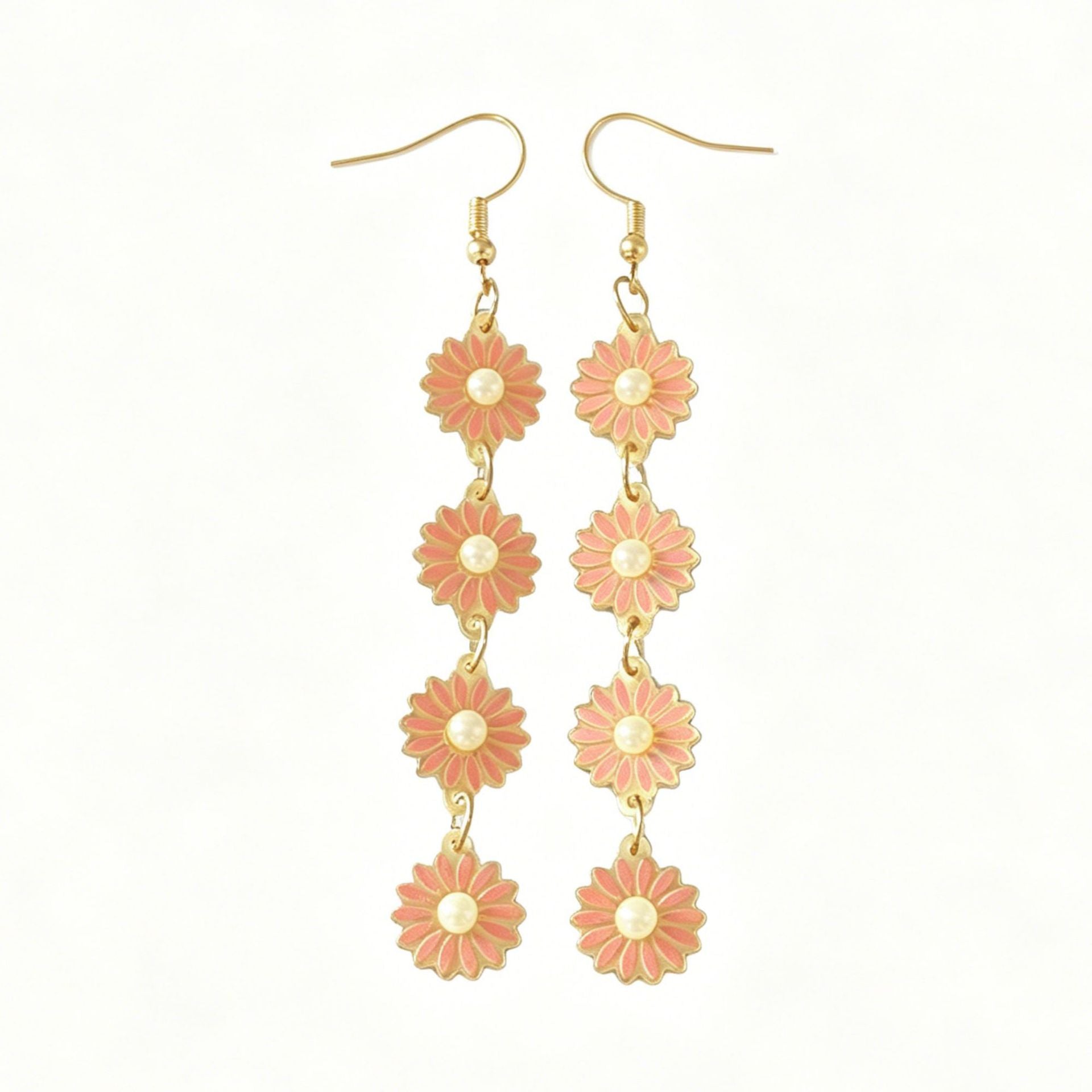 Bohemian Daisy Earrings For Women In White Acrylic With Iron Ear Pins