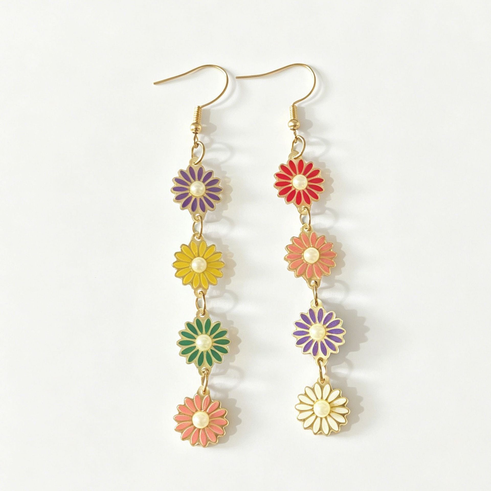 Bohemian Daisy Earrings For Women In White Acrylic With Iron Ear Pins