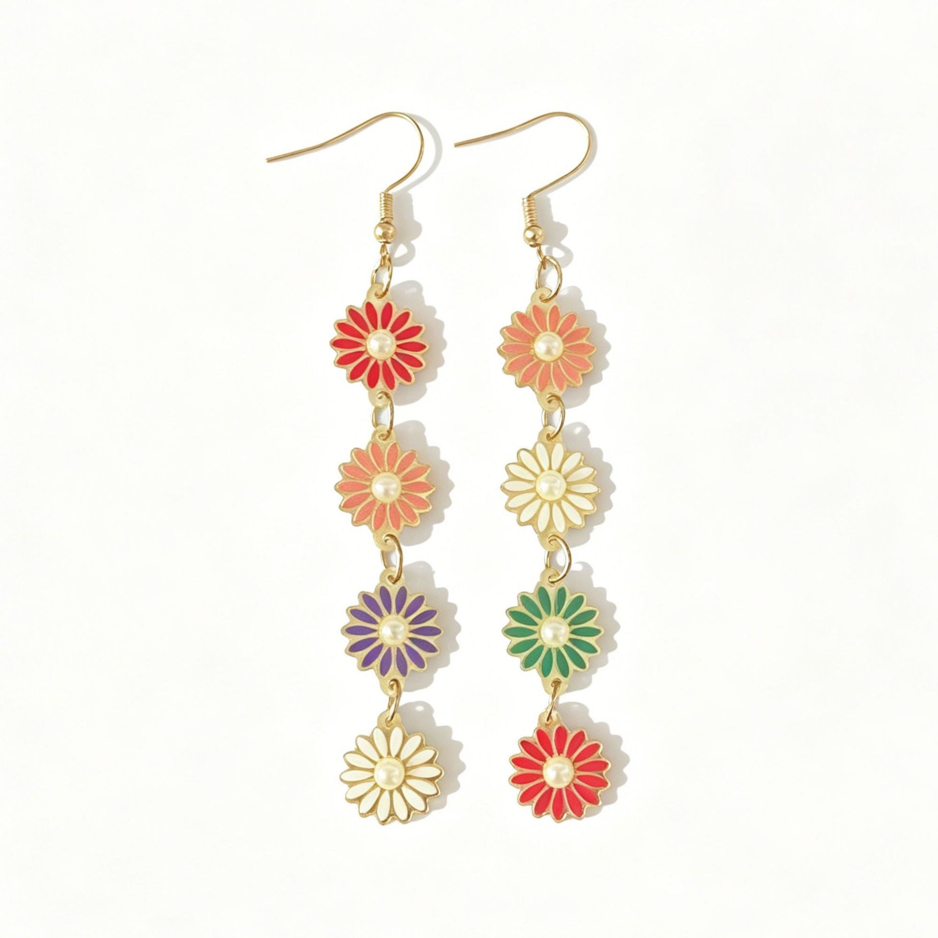 Bohemian Daisy Earrings For Women In White Acrylic With Iron Ear Pins