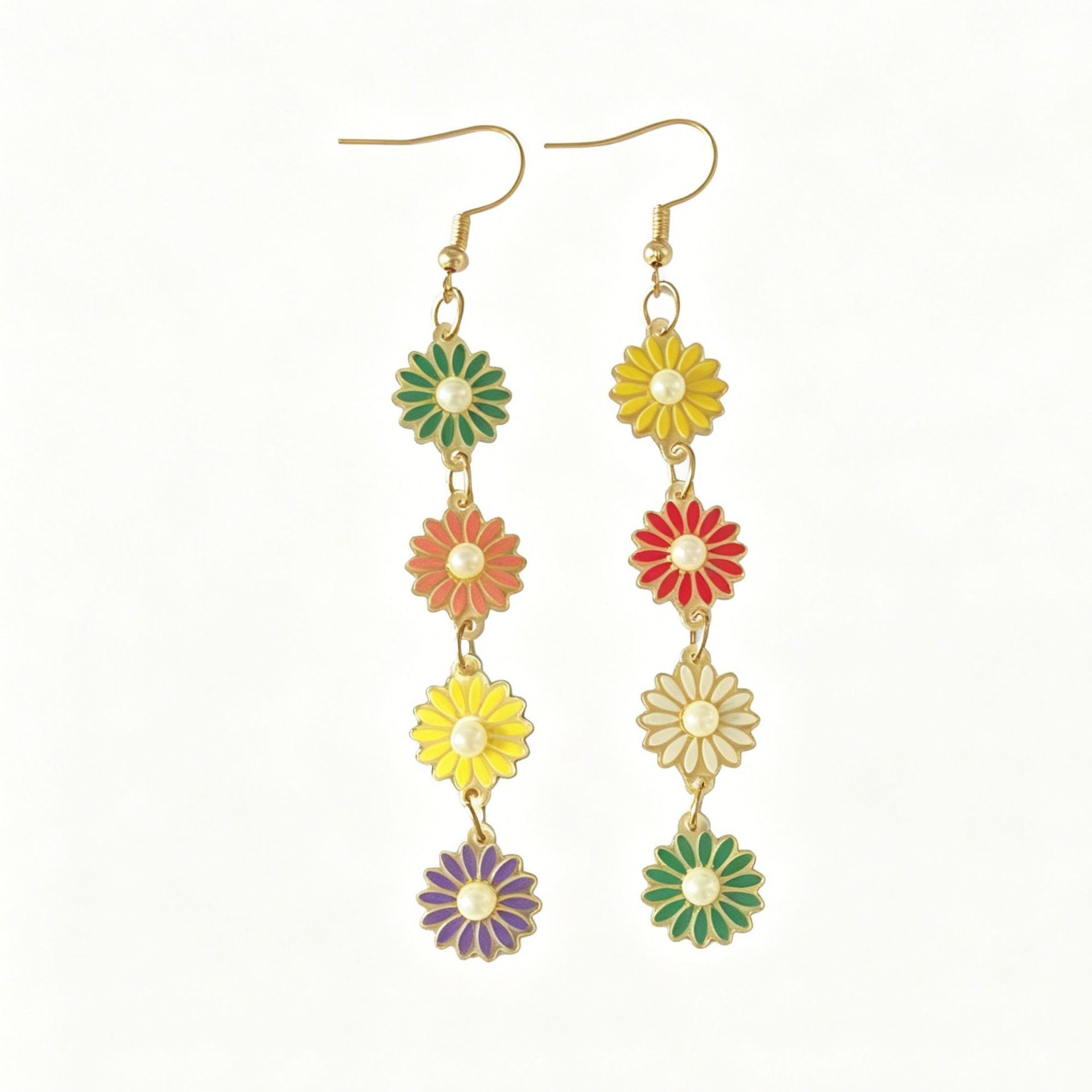 Bohemian Daisy Earrings For Women In White Acrylic With Iron Ear Pins