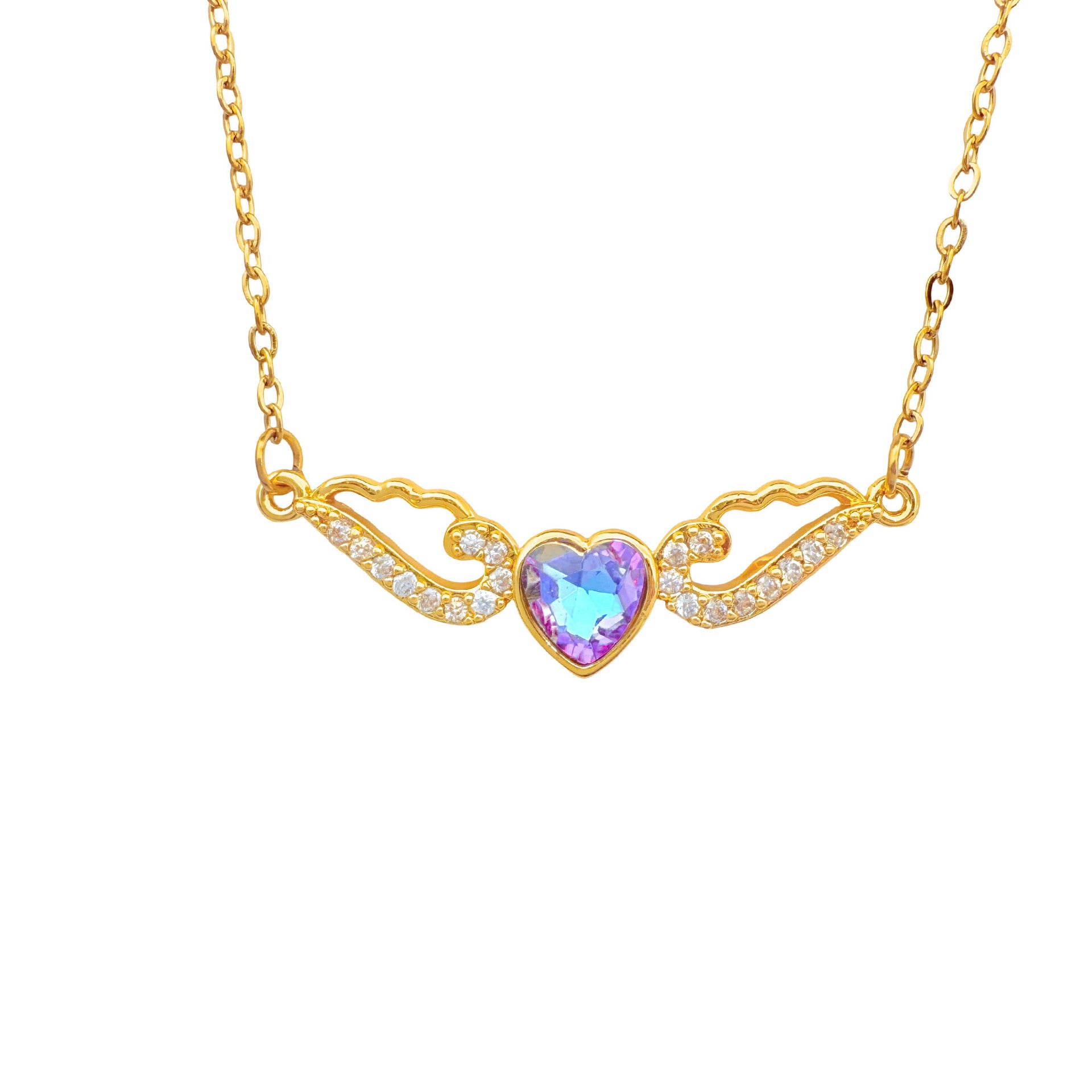 Sweet Heart Shape Necklace For Unisex Featuring Waterproof Non Tarnish Real Gold Plated With Zircon Inlay And Cable Chain