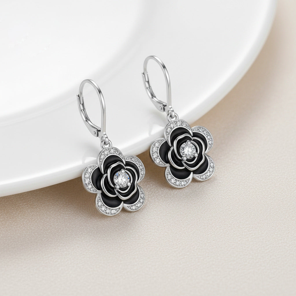 Luxurious Flowers Drop Earrings For Women In Silver Copper With Rhinestone Inlay