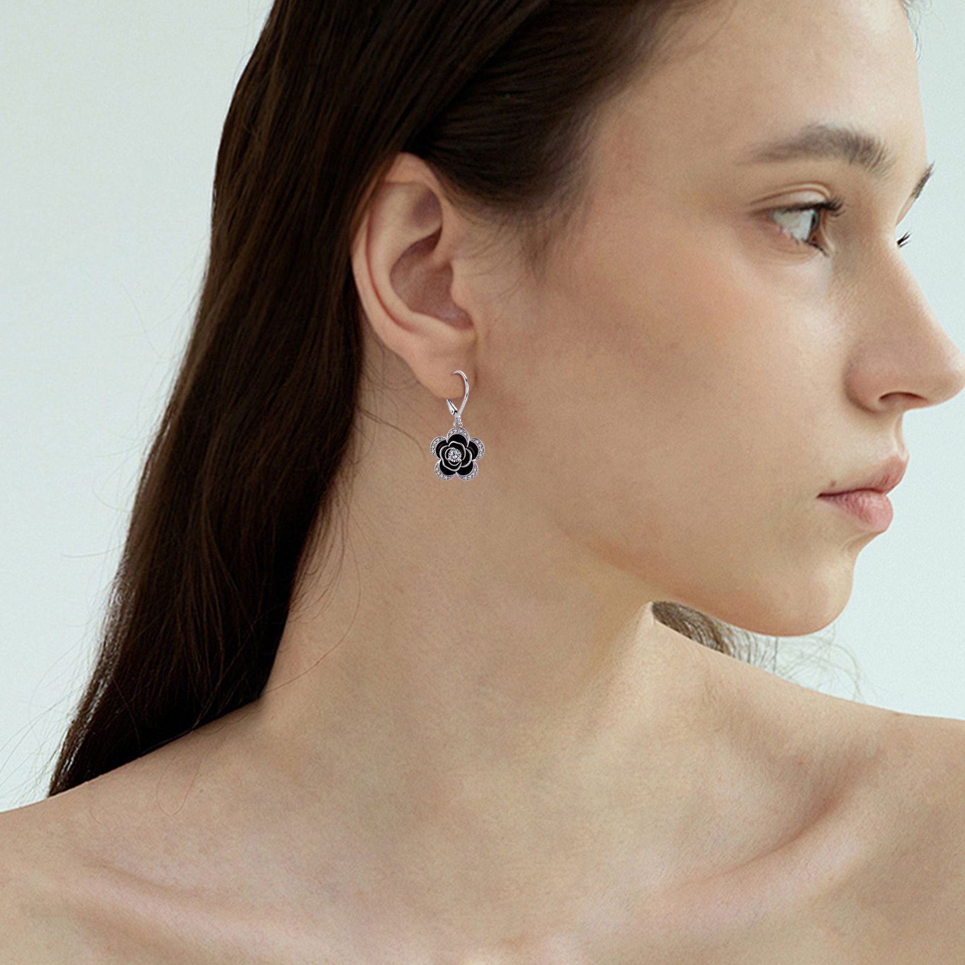 Luxurious Flowers Drop Earrings For Women In Silver Copper With Rhinestone Inlay
