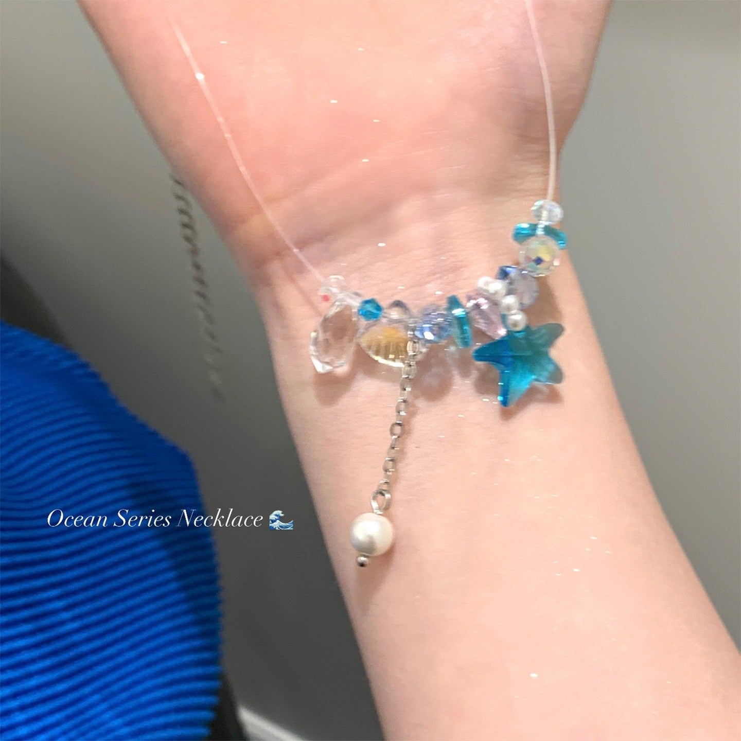 Blue Starfish Necklace For Women In Copper With Electroplated Finish Featuring Zircon Inlay