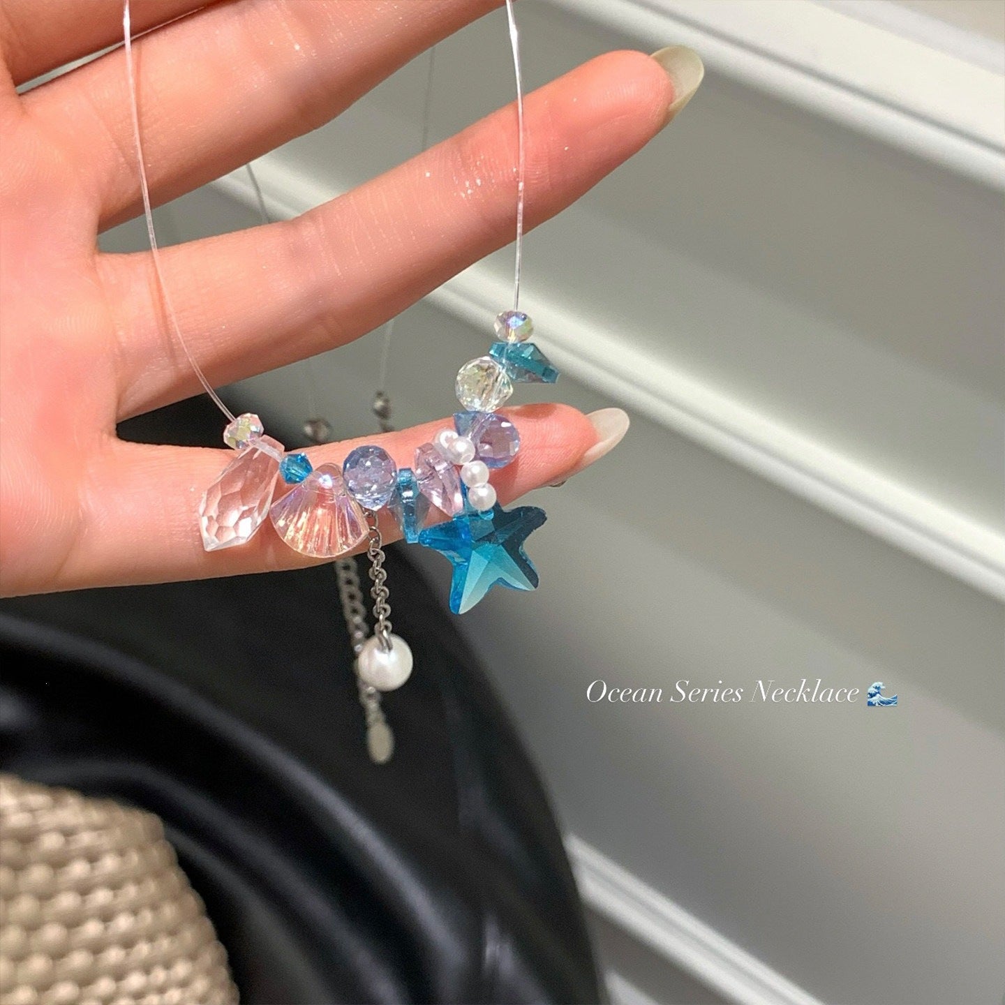 Blue Starfish Necklace For Women In Copper With Electroplated Finish Featuring Zircon Inlay