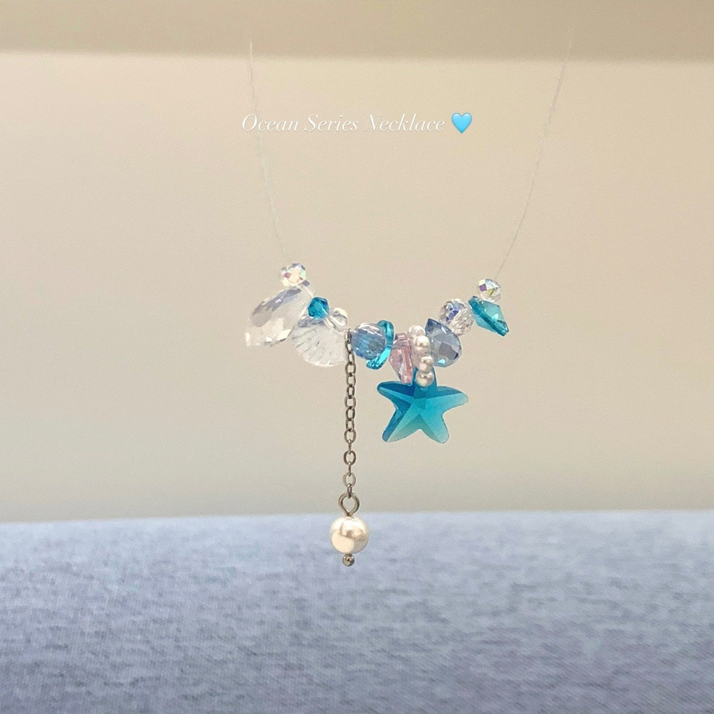 Blue Starfish Necklace For Women In Copper With Electroplated Finish Featuring Zircon Inlay