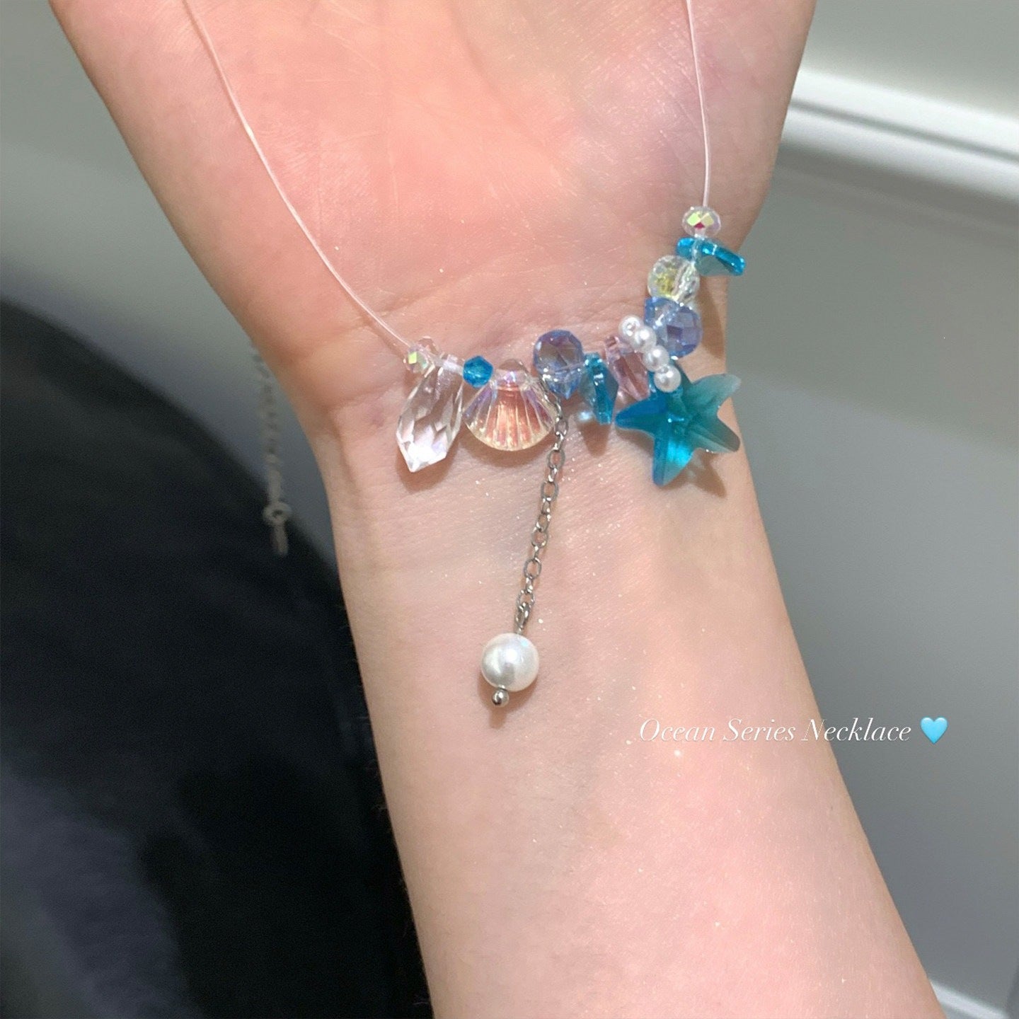 Blue Starfish Necklace For Women In Copper With Electroplated Finish Featuring Zircon Inlay