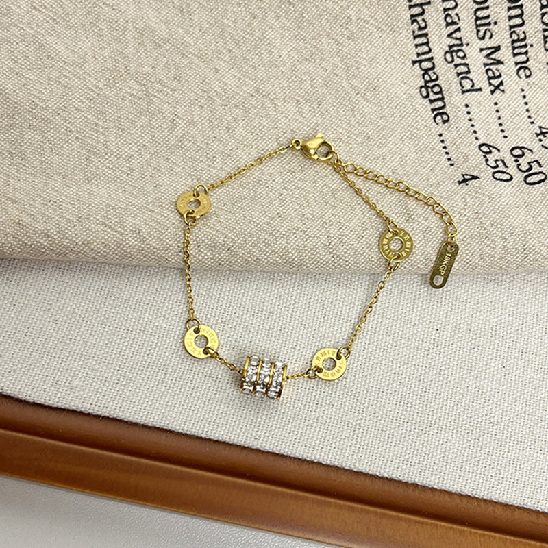 Leaf Pattern Women’s Bracelet In Titanium Steel With 18K Real Gold Electroplated Finish, Available In Gold
