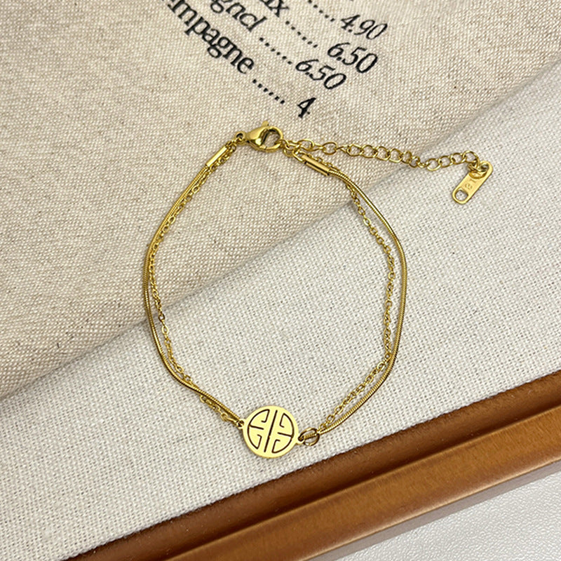 Leaf Pattern Women’s Bracelet In Titanium Steel With 18K Real Gold Electroplated Finish, Available In Gold