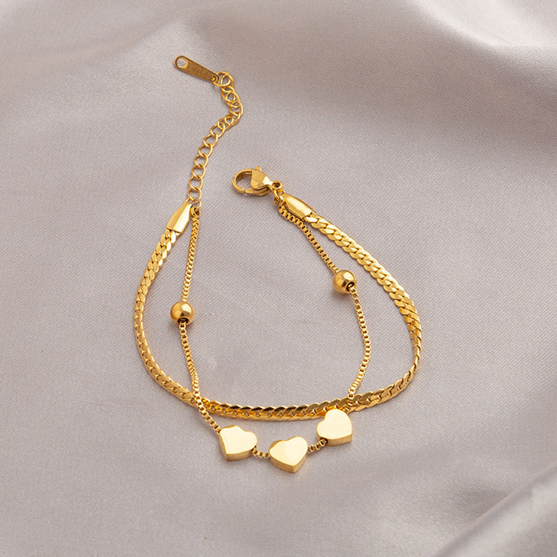 Leaf Pattern Women’s Bracelet In Titanium Steel With 18K Real Gold Electroplated Finish, Available In Gold