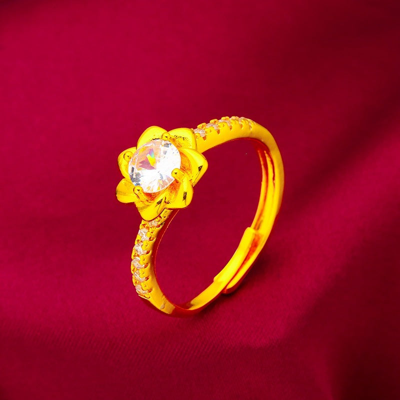 Geometric Open Rings For Women In Simple Style, Brass Material With Golden Plated Electroplated Finish And Glass Stone Inlay
