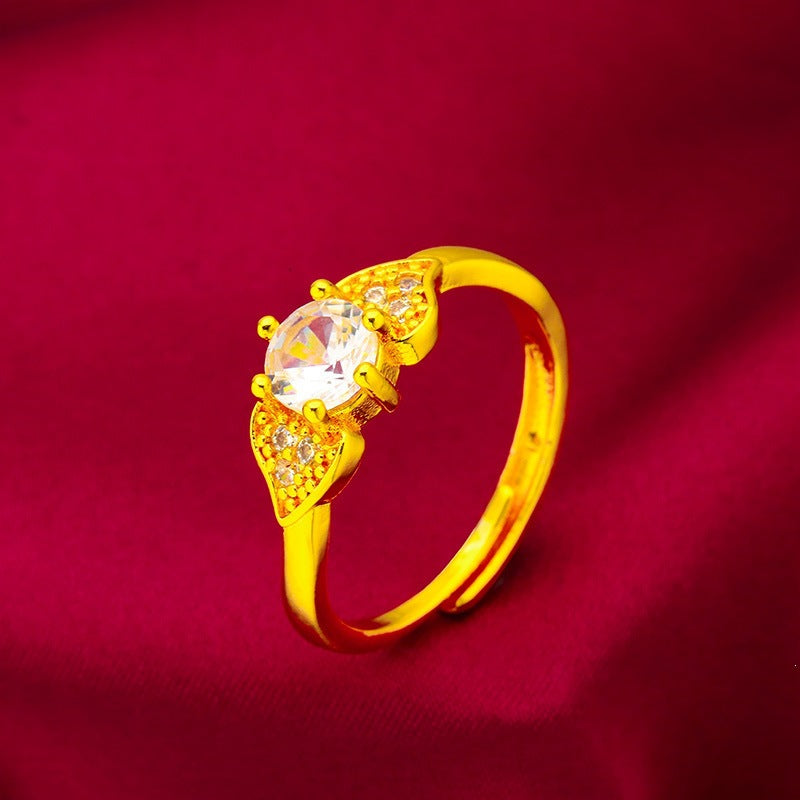 Geometric Open Rings For Women In Simple Style, Brass Material With Golden Plated Electroplated Finish And Glass Stone Inlay