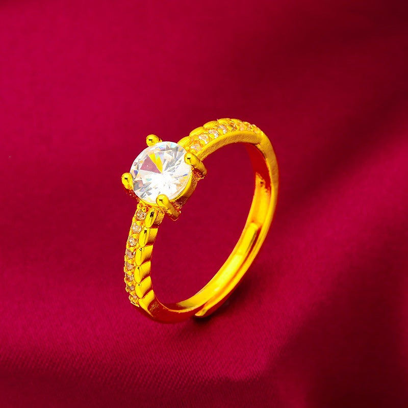 Geometric Open Rings For Women In Simple Style, Brass Material With Golden Plated Electroplated Finish And Glass Stone Inlay