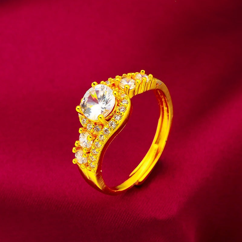 Geometric Open Rings For Women In Simple Style, Brass Material With Golden Plated Electroplated Finish And Glass Stone Inlay