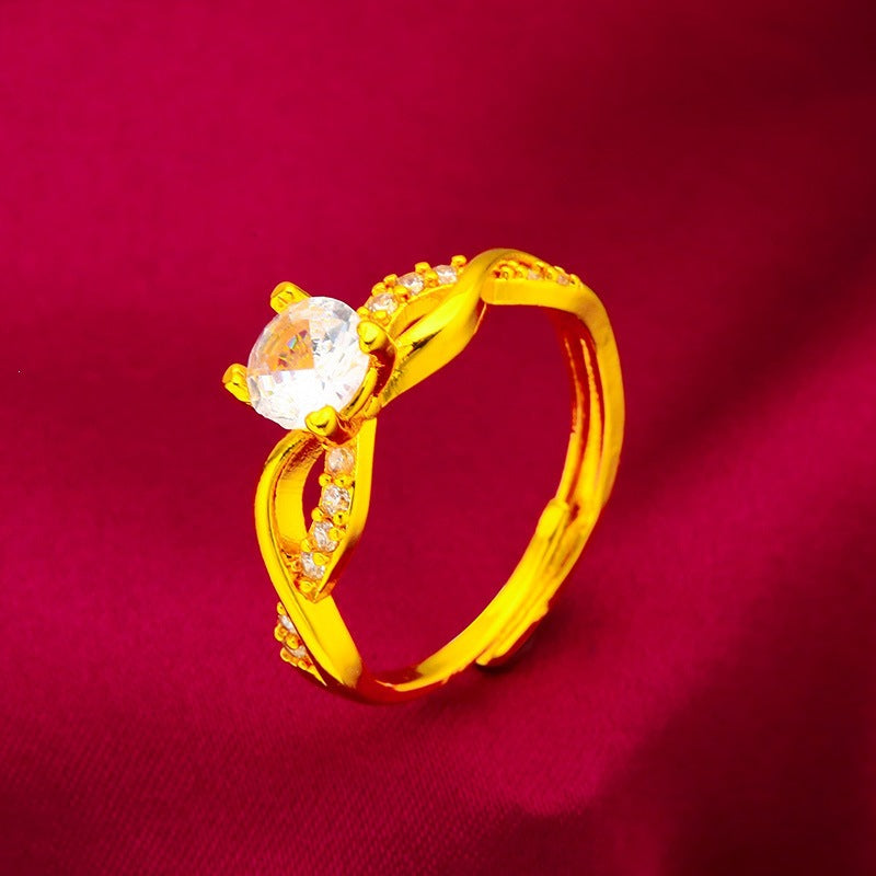 Geometric Open Rings For Women In Simple Style, Brass Material With Golden Plated Electroplated Finish And Glass Stone Inlay