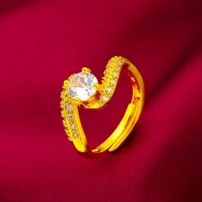 Geometric Open Rings For Women In Simple Style, Brass Material With Golden Plated Electroplated Finish And Glass Stone Inlay