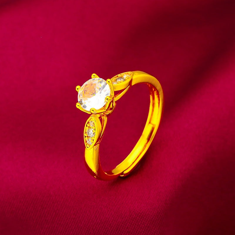 Geometric Open Rings For Women In Simple Style, Brass Material With Golden Plated Electroplated Finish And Glass Stone Inlay