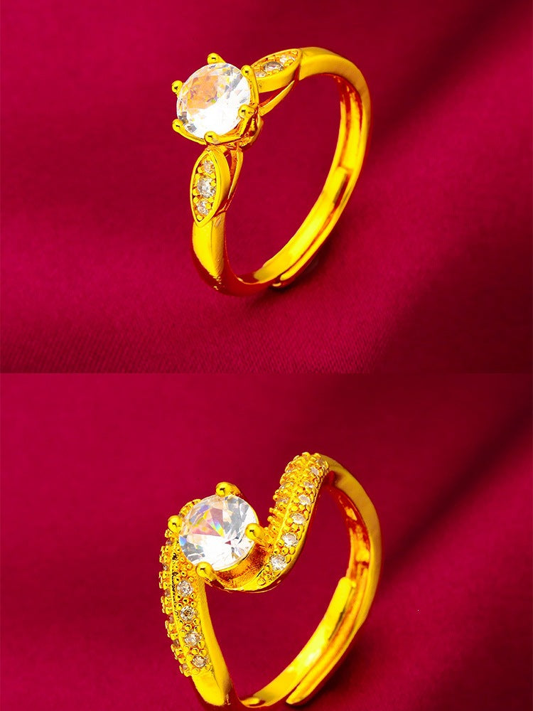 Geometric Open Rings For Women In Simple Style, Brass Material With Golden Plated Electroplated Finish And Glass Stone Inlay
