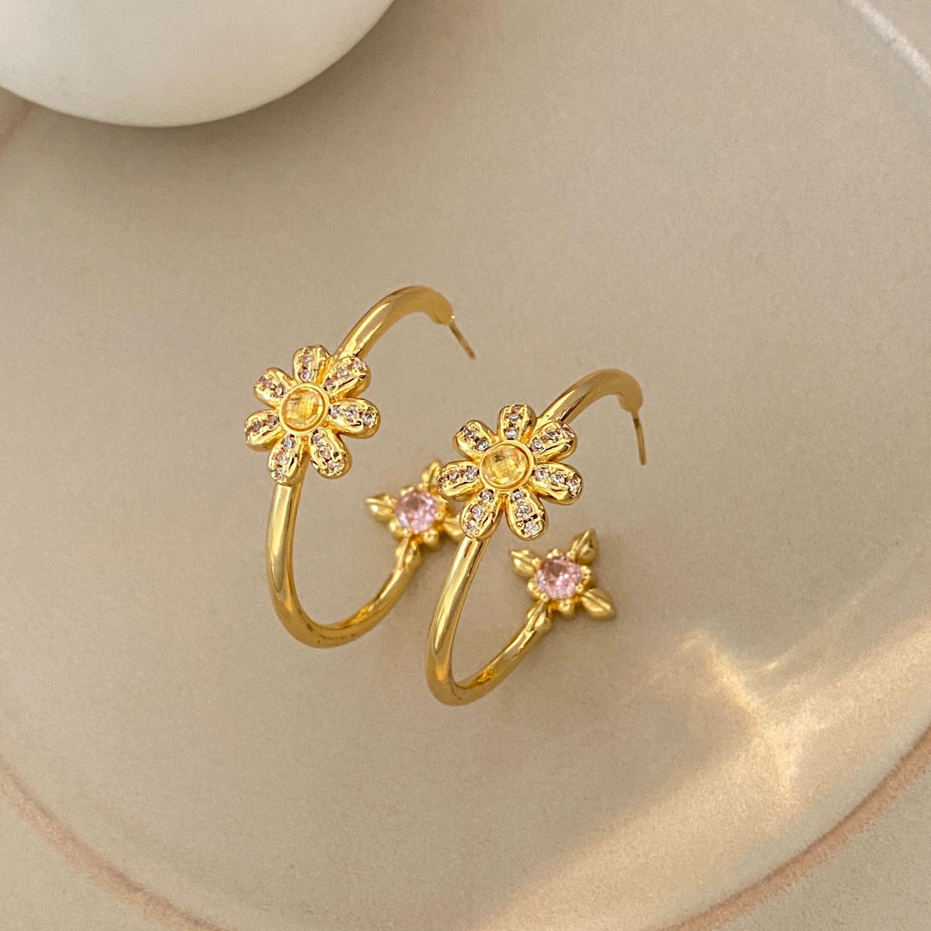 Elaborate Gold Cross Earrings For Women With Copper Ear Pins And Zircon Inlay