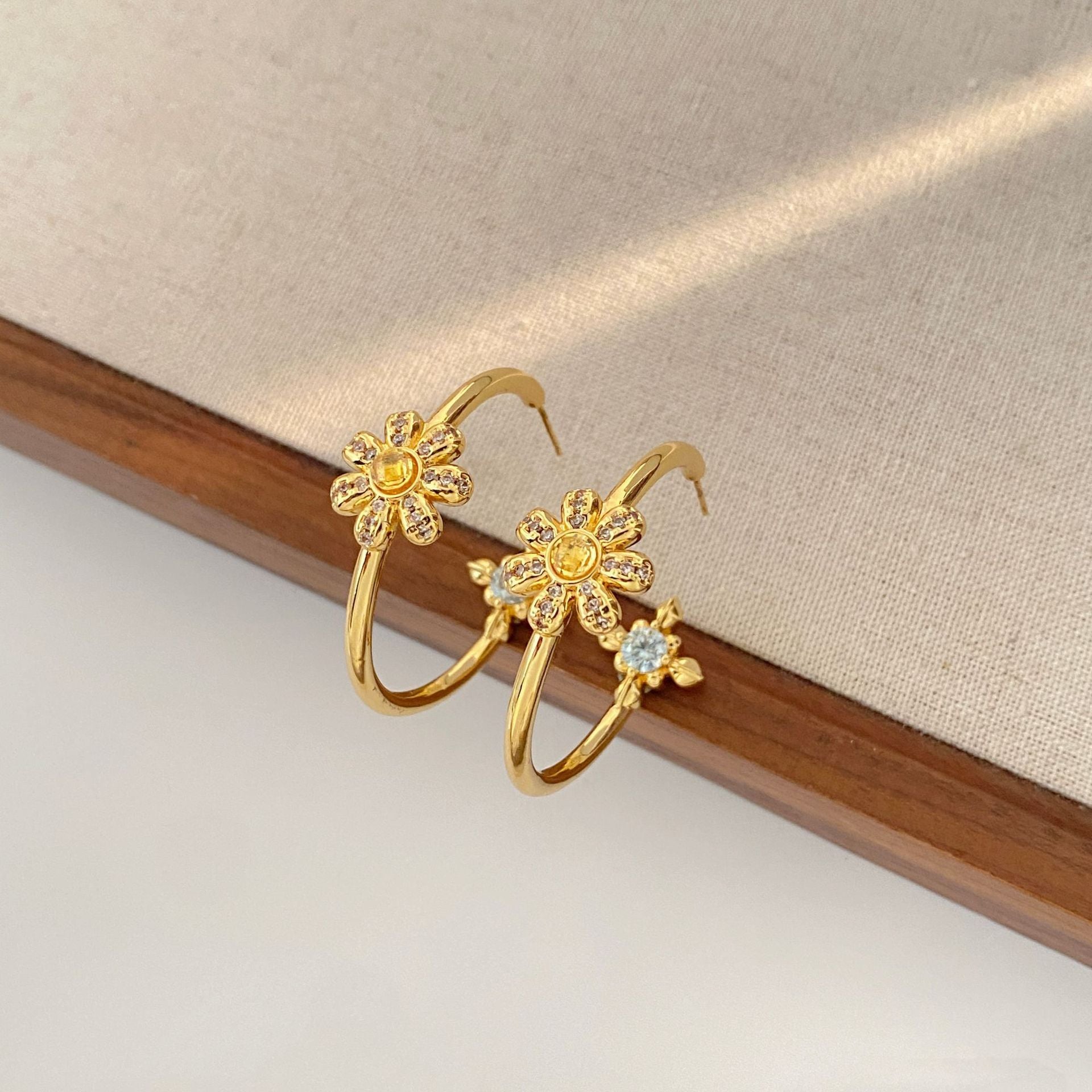 Elaborate Gold Cross Earrings For Women With Copper Ear Pins And Zircon Inlay
