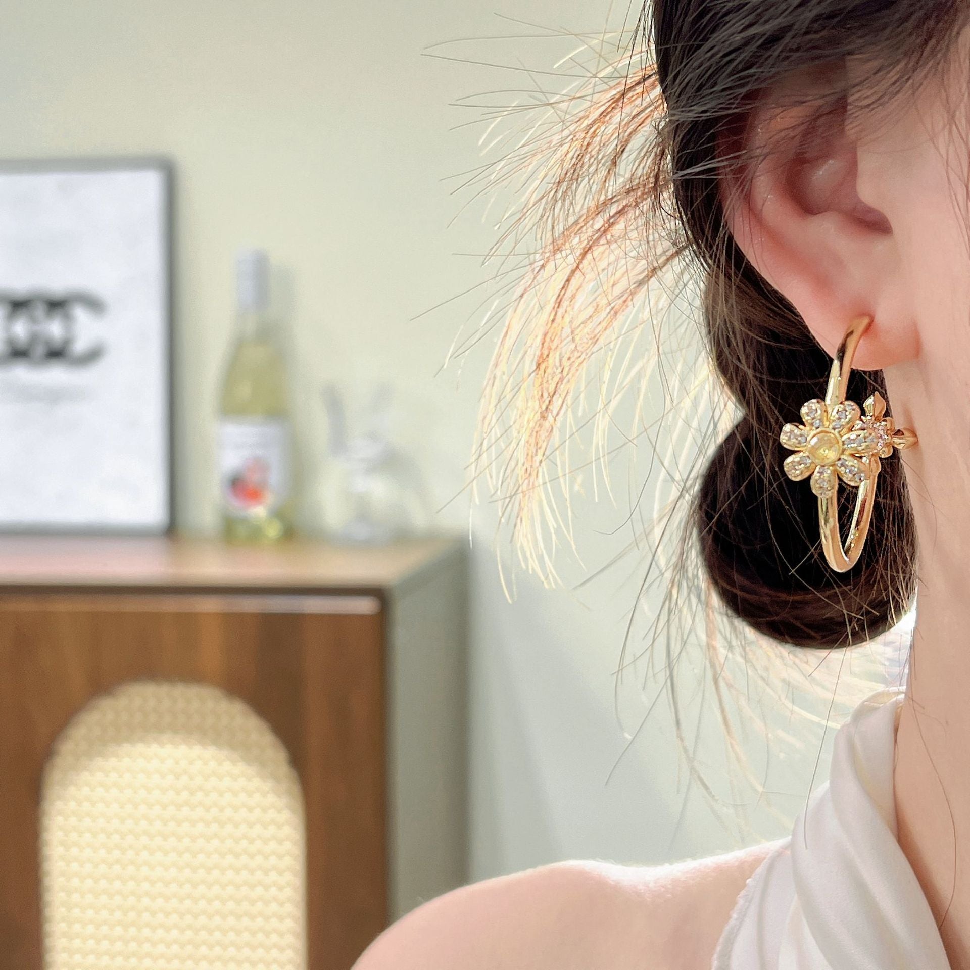 Elaborate Gold Cross Earrings For Women With Copper Ear Pins And Zircon Inlay
