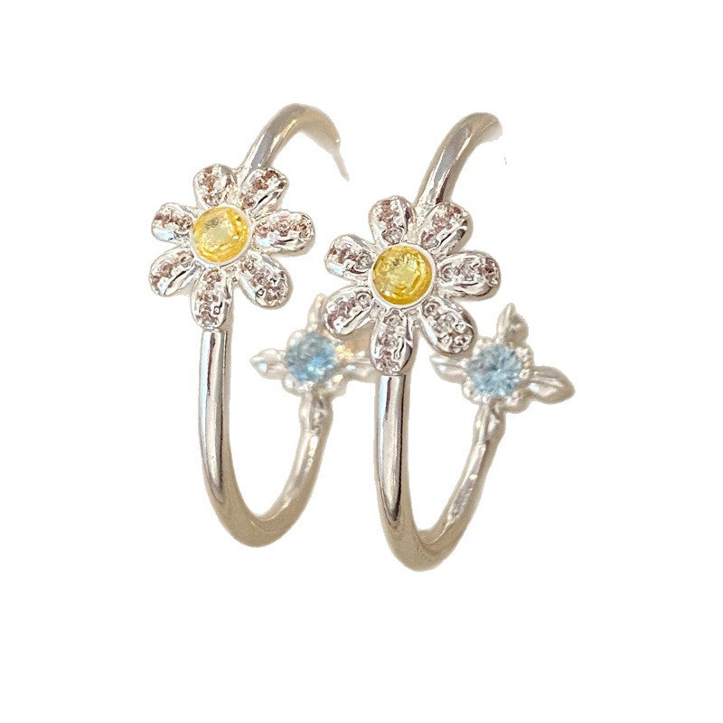 Elaborate Gold Cross Earrings For Women With Copper Ear Pins And Zircon Inlay