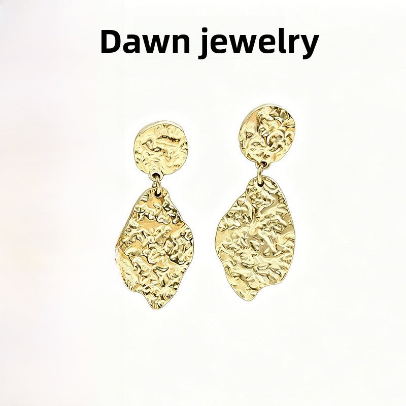 Hammered Leaves Earrings For Women With 304 Stainless Steel Ear Pins And PVD Coated Gold Plating