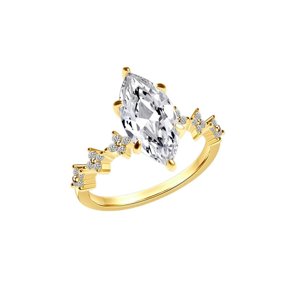 Sweet Horse Eye Ring For Unisex Featuring Gold Zinc Alloy With Zircon Inlay