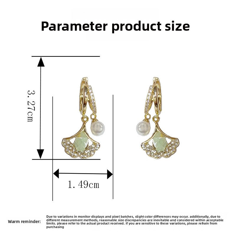 Ginkgo Leaf Drop Earrings For Women With Copper Ear Pins, Electroplated And Real Gold Plated Featuring Artificial Pearl Inlay