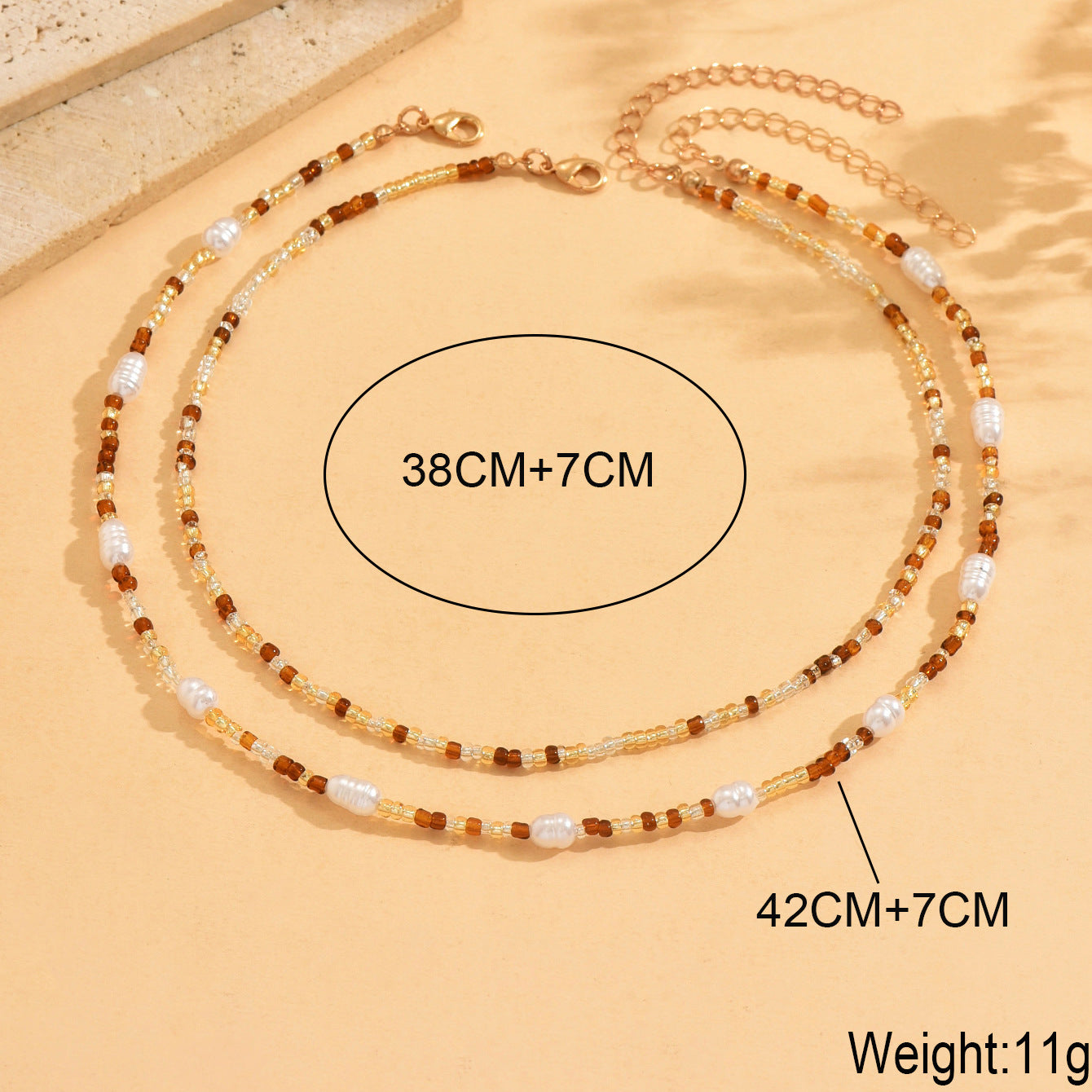 Ocean Pattern Marine Style Necklace For Women With Beige Seed Bead Craft And Beaded Chain