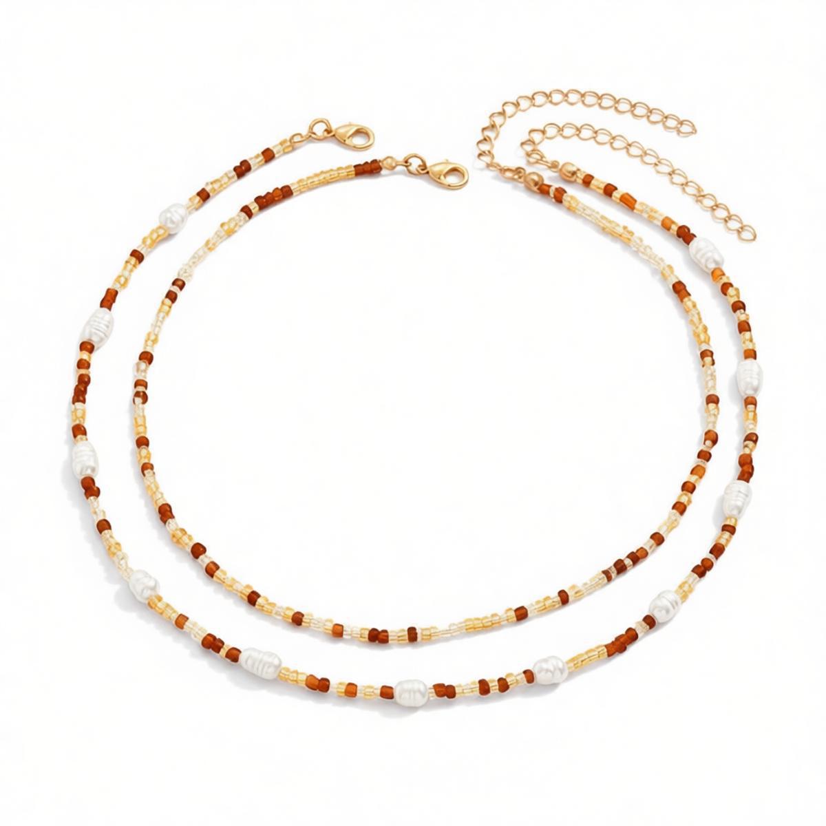 Ocean Pattern Marine Style Necklace For Women With Beige Seed Bead Craft And Beaded Chain