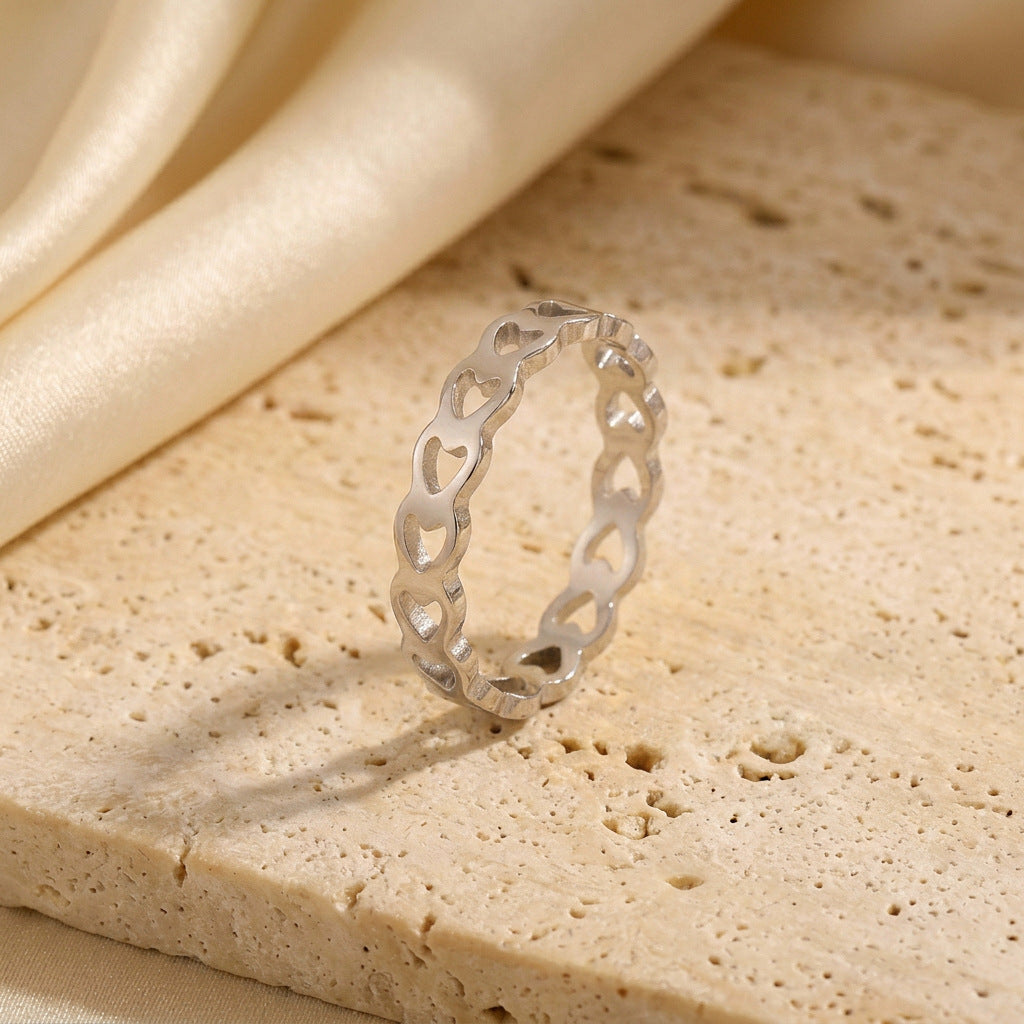 Heart Shape Gold Ring In Simple Style For Unisex, Made Of Durable 304 Stainless Steel