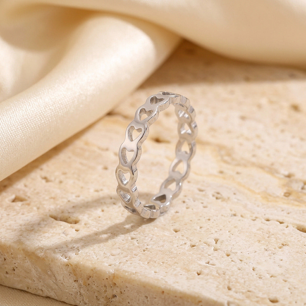 Heart Shape Gold Ring In Simple Style For Unisex, Made Of Durable 304 Stainless Steel