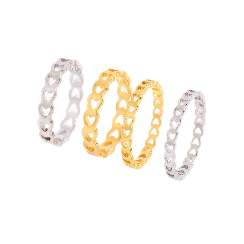 Heart Shape Gold Ring In Simple Style For Unisex, Made Of Durable 304 Stainless Steel