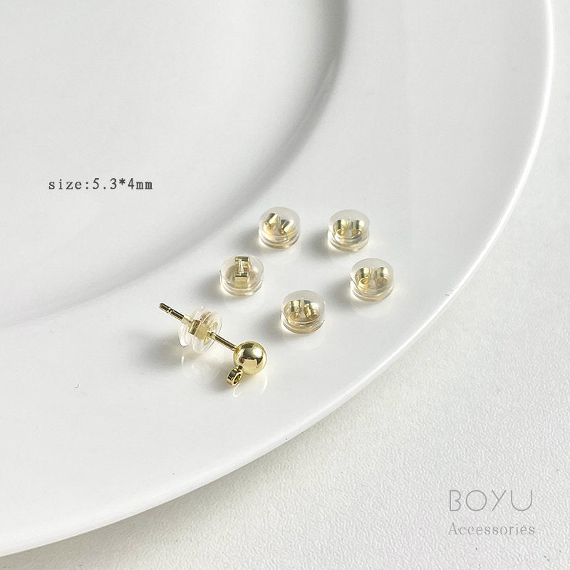 2 PCS 14k Gold Filled Electroplated Hamburger Ear Nuts With 5~5.9mm Hole Size Featuring Silica Gel Inlay