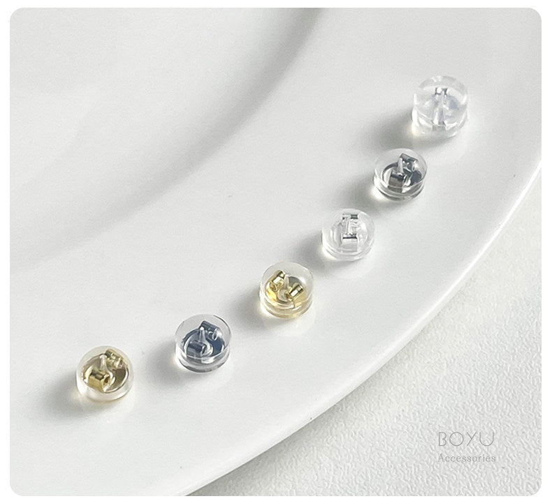 2 PCS 14k Gold Filled Electroplated Hamburger Ear Nuts With 5~5.9mm Hole Size Featuring Silica Gel Inlay
