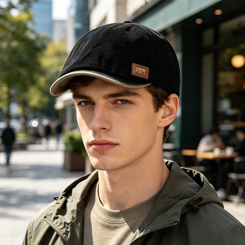 Men's Casual Wide Brim Baseball Cap With Stripe Pattern, UV Protection, Made Of Polyester