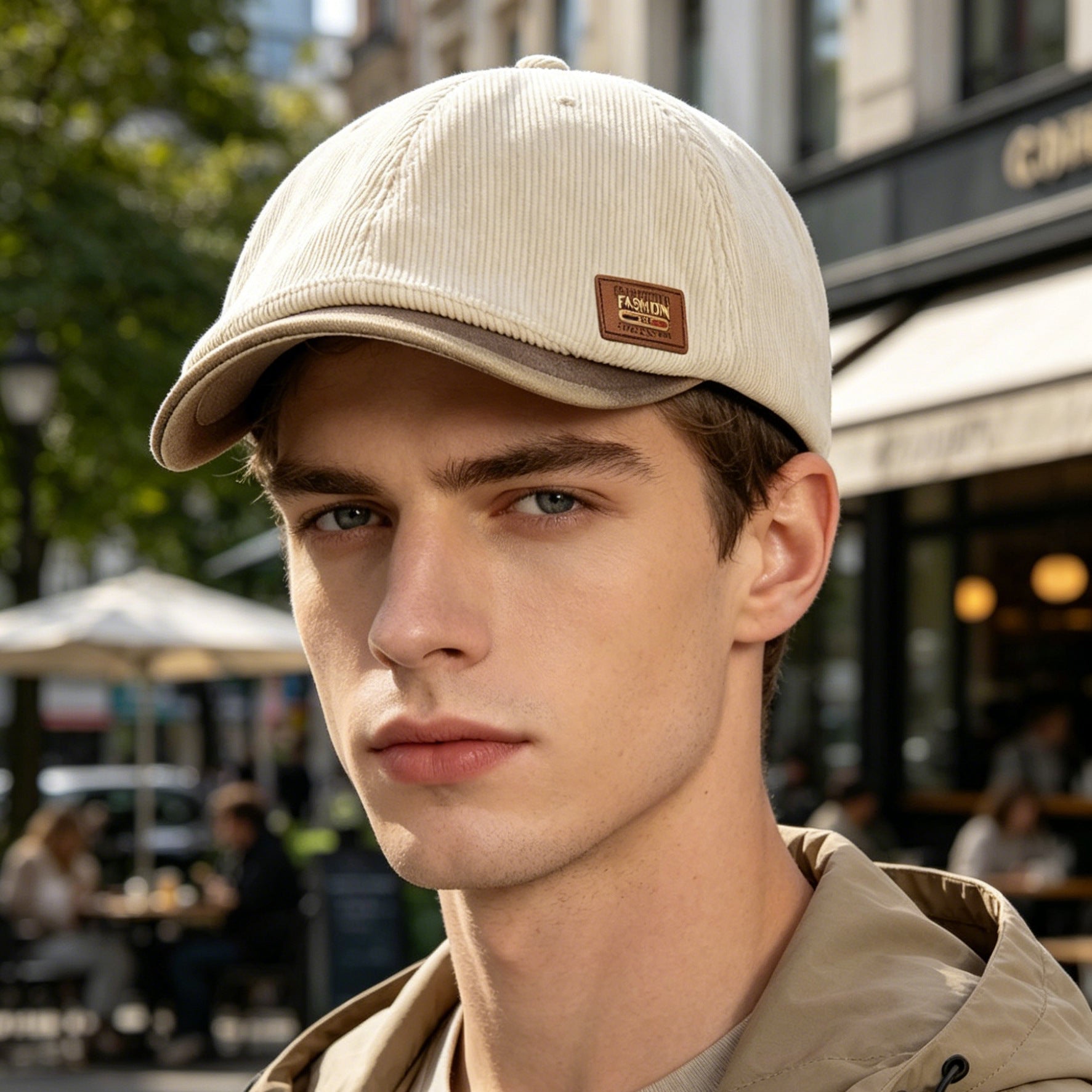 Men's Casual Wide Brim Baseball Cap With Stripe Pattern, UV Protection, Made Of Polyester