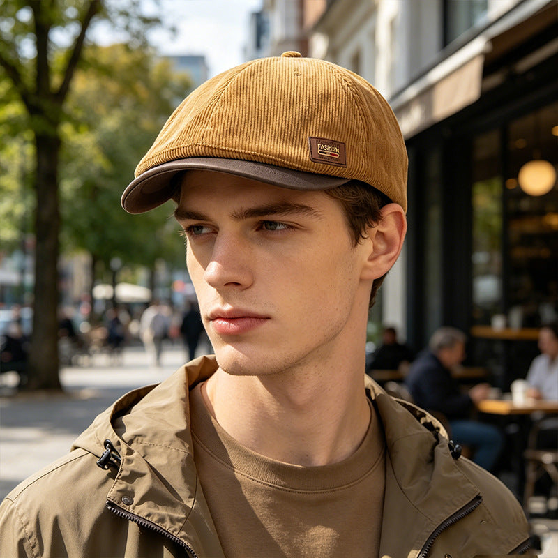 Men's Casual Wide Brim Baseball Cap With Stripe Pattern, UV Protection, Made Of Polyester