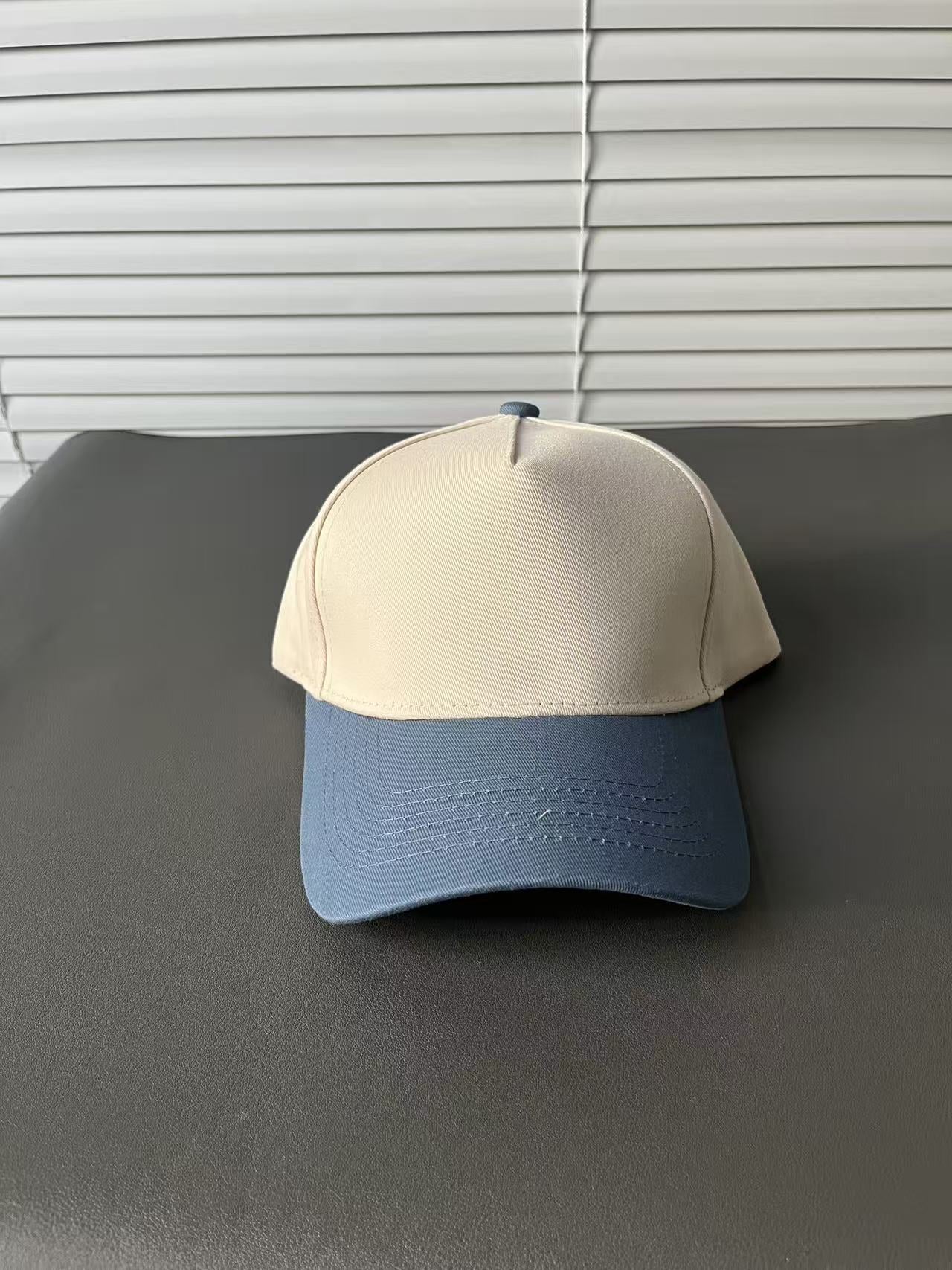 Color Block Baseball Cap With Wide Brim In Simple Style, Cotton Material Featuring Embroidery And UV Protection