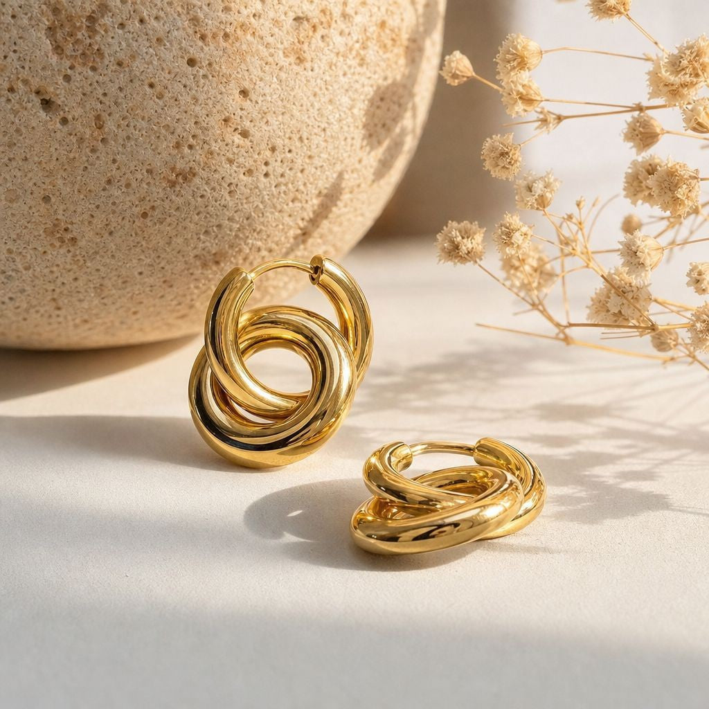 C Shape Earrings For Women, Electroplated 304 Stainless Steel With 18K Real Gold PVD Coated Plating